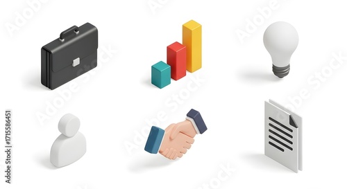 Isometric Business and Finance Icon Set on White Background