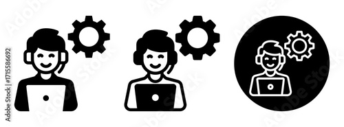 Call Center Support Icon Collection Glyph & Mixed Style