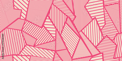 Geometric Striped Abstract Pattern with Random Polygonal Shapes Illustration Background,   The design showcases a playful yet sophisticated arrangement, ideal for contemporary japanese style designs.