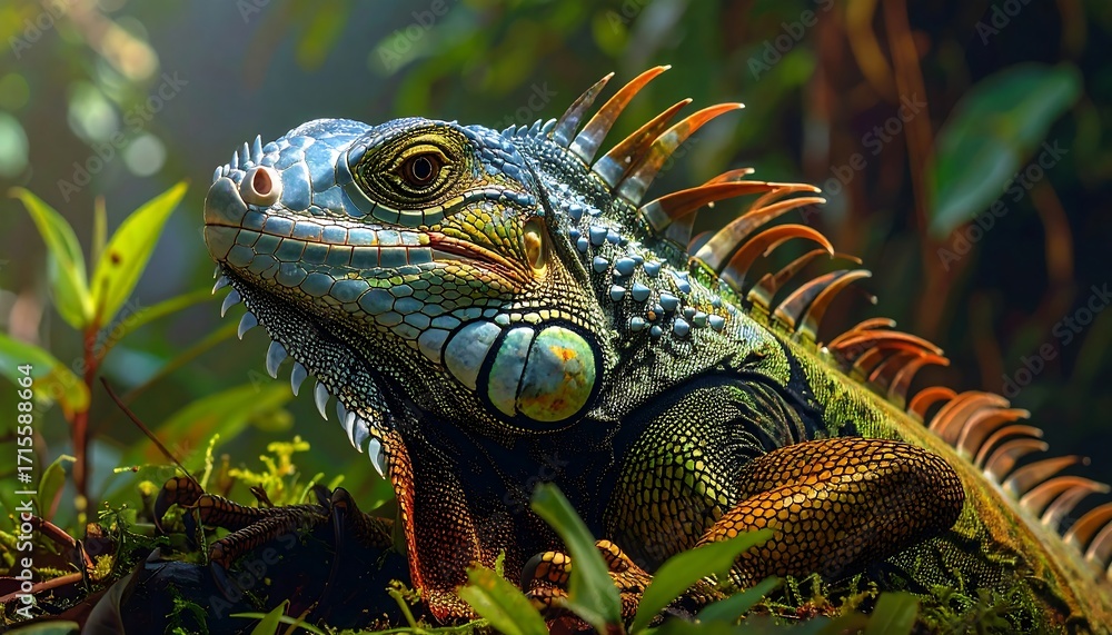 Obraz premium Vibrant Iguana in Lush Tropical Environment