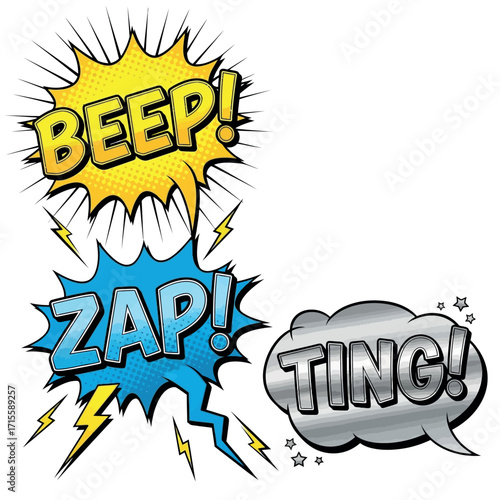 Comic Book Sound Effects with Beep Zap and Ting Messages