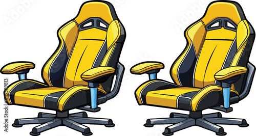 Two yellow and black gaming chairs blue furniture