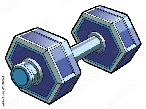 Hexagonal dumbbell with blue and silver weights exercise fitness