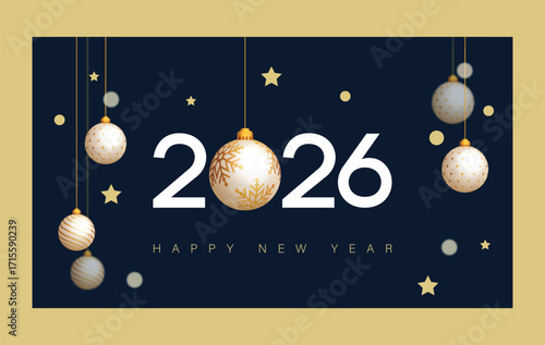 Elegant 2026 new year celebration with snowflakes and bells