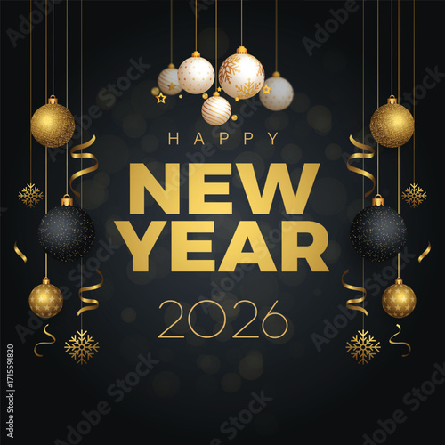 Elegant 2026 new year celebration with snowflakes and bells