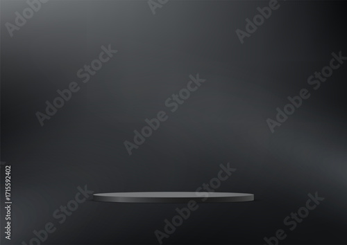 Abstract 3D Black cylinder pedestal podium background on black wall scene space for product display presentation, Stage showcase. Vector illustration.