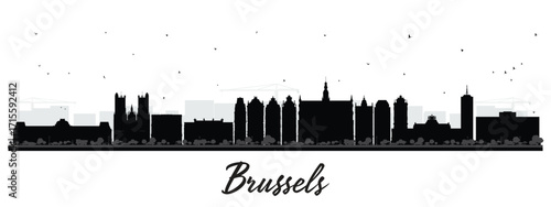 Brussels Belgium City Skyline Silhouette with Black Buildings Isolated on White. Brussels Cityscape with Landmarks. Business Travel and Tourism Concept with Historic Architecture.
