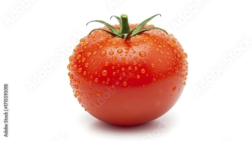 Wallpaper Mural A vibrant red tomato, freshly washed and covered in glistening water droplets, sits isolated on a clean white background. This detailed macro shot highlights the juicy texture and bright color of the  Torontodigital.ca