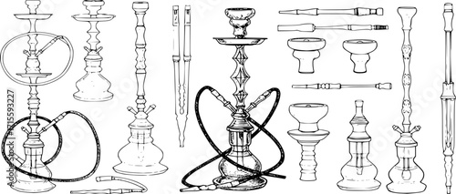 hookah sketch vector on white background
