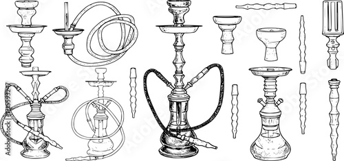 hookah sketch vector on white background
