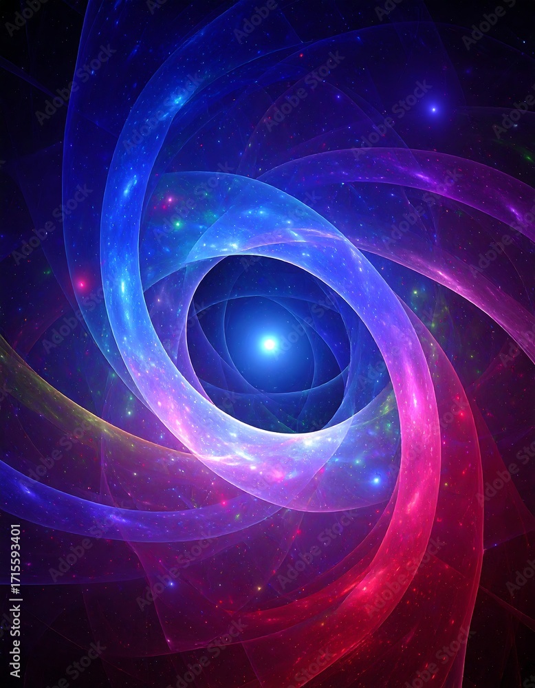Obraz premium Abstract swirling fractal design with vibrant colors and glowing particles