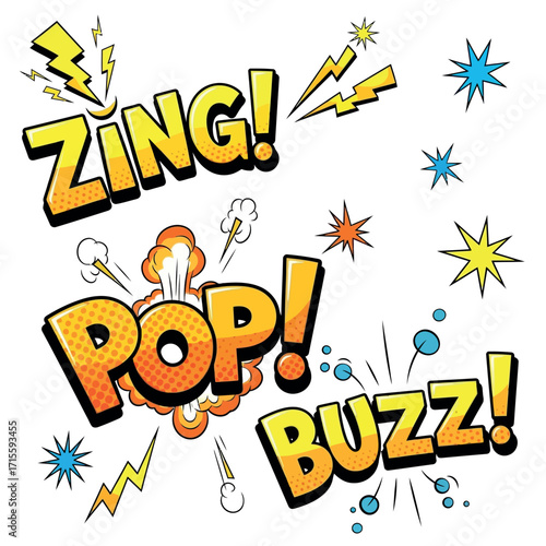 Comic Book Sound Effects and Explosions Vibrant and Energetic Typography Art