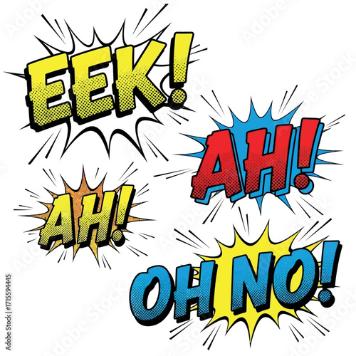 Comic Book Sound Effects Words Collection with Explosions and Stars