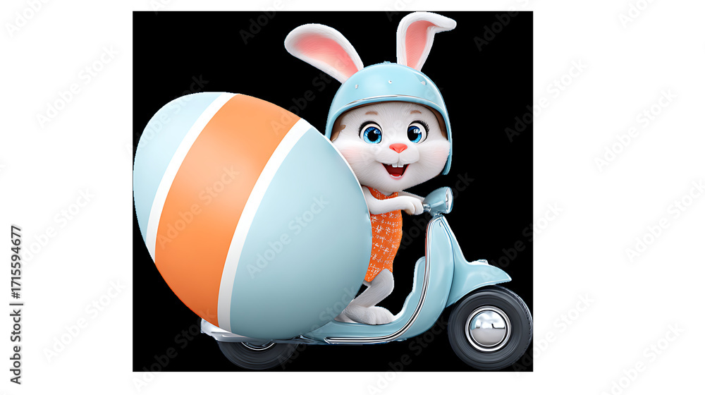 Fototapeta premium easter bunny with egg on the motorcycle on black background