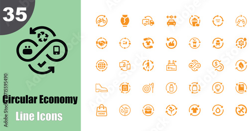 Circular Economy Icon Set – Eco-friendly Recycling and Sustainability Symbols