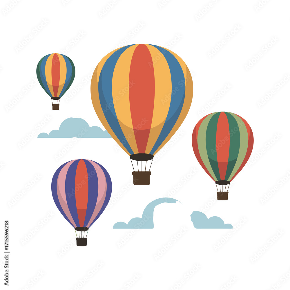 Obraz premium Colorful Hot Air Balloons Floating in the Sky with Clouds on Transparent BG