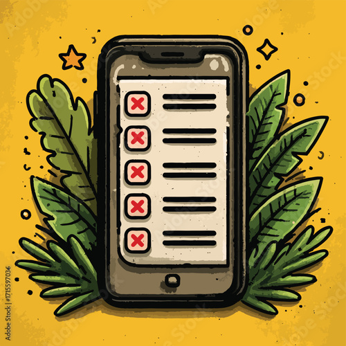 チェックリスト、ベクターイラスト、植物モチーフ