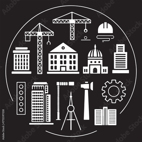 Construction Industry Building Icons Set