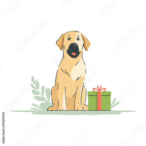 Labrador Retriever Holding A Gift Box