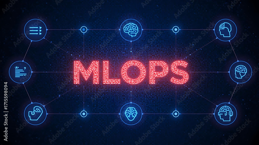 Obraz premium MLOps Integration and Deployment Framework Showcasing Machine Learning Model Lifecycle Management, Automated Pipelines, Continuous Integration and Delivery (CI/CD), Scalable Cloud Infrastructure