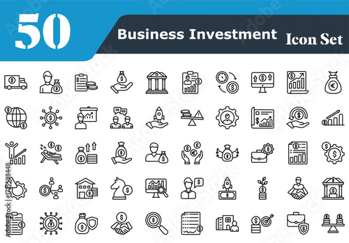 Business Investment Banner icons set bold stoke line style icons 