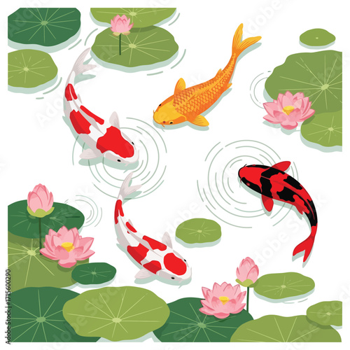 Koi Fish Pond Serene Asian Garden Illustration
