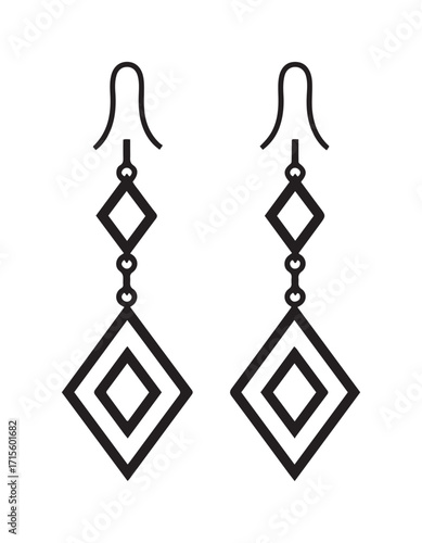 Two Dangle Earrings with Diamond and Circle Shapes Jewelry