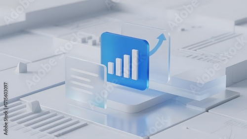 3D visualization of a bar chart with upward trend on a digital platform
