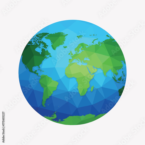 Abstract geometric world globe made of polygons. A creative digital illustration of the Earth with a low-poly texture on an isolated background