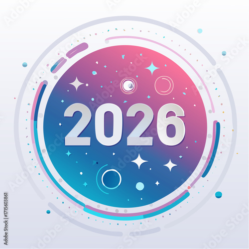 Vibrant 2026 New Year Concept with Dynamic Abstract Shapes and Modern Futuristic Design for Calendar and Event Graphics