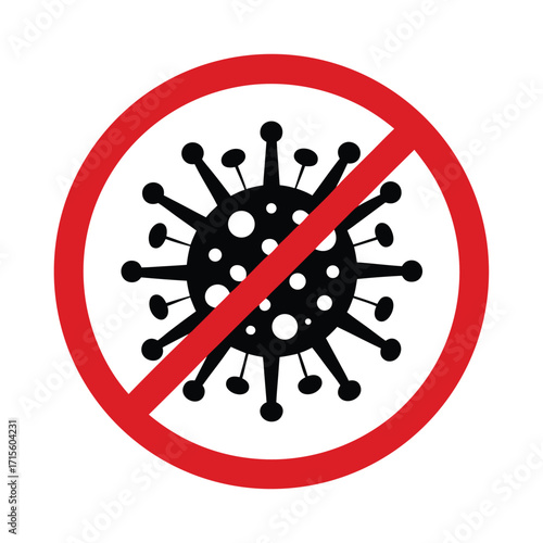 Prohibition sign depicting a virus with a red crossed circle