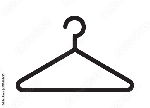Black Clothes Hanger Simple Line Drawing on White Background