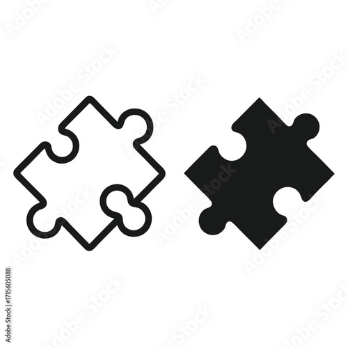 Two puzzle pieces one white outline and one solid black isolated