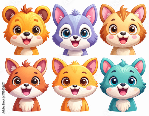 Cartoon Animal Set Cheerful and Colorful Cute Characters