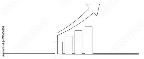 continuous line art of a graph and an arrow pointing upwards. the concept of an extraordinary achievement.
