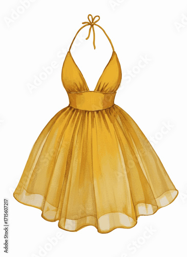 Gilded Embrace Gold halter neck dress isolated watercolor vector illustration svg