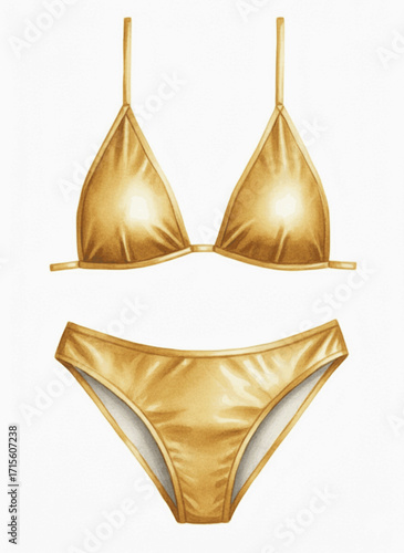 Gilded Glimmer Gold two-piece swimsuit isolated watercolor vector illustration svg