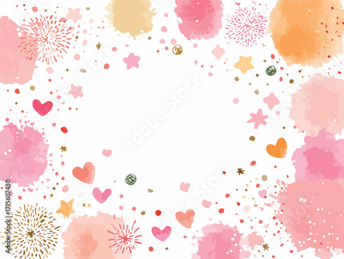 水彩風ハートと星の散りばめられた背景イラスト