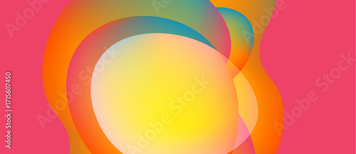 Abstract colorful shapes overlap. Warm tones dominate, with hints of cool blues. Gradient effects create soft transitions. Minimalist design.