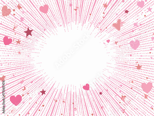 ピンクの光線とハート、星の背景イラスト