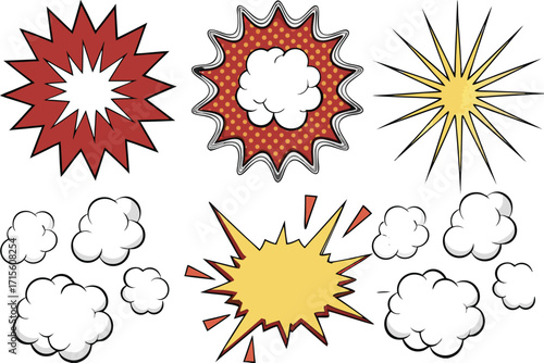Collection of comic book style explosion and impact visual effects