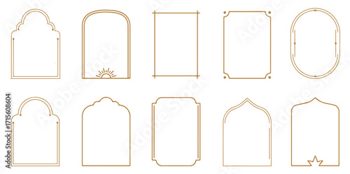 Line arch frame set. Minimal line style arch, oval shape boho frame element for badge, logo design. Vector illustration.


