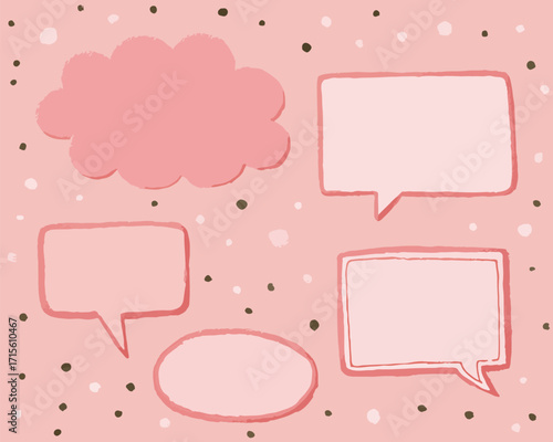 ピンク色の背景に様々な形の吹き出しイラスト
