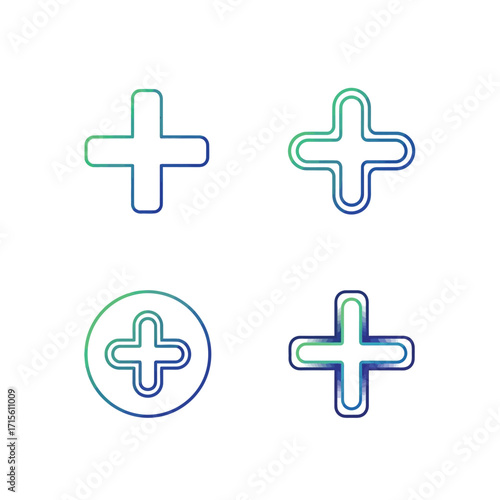 Set of four gradient plus icons design elements for app or web interface