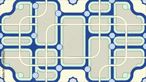 Modern Geometric Pattern of a Stylized Subway Map or Network Diagram