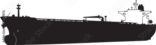 Silhouette of a large oil tanker ship sailing on the open sea, transporting crude oil across the ocean in a stark, minimalist style.