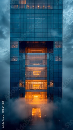 Modern Glass Building Facade Architecture Minimalist Design Dynamic View AI Generated
