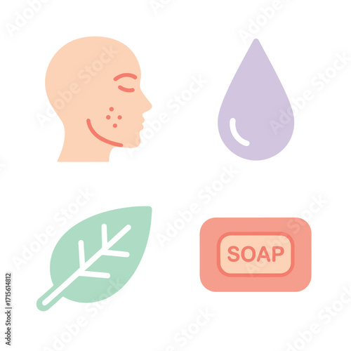 A conceptual illustration of a skincare routine with natural soap and water for treating facial acne
