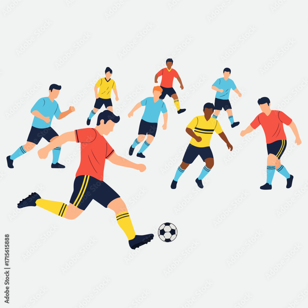 Fototapeta premium Flat vector illustration of playing soccer