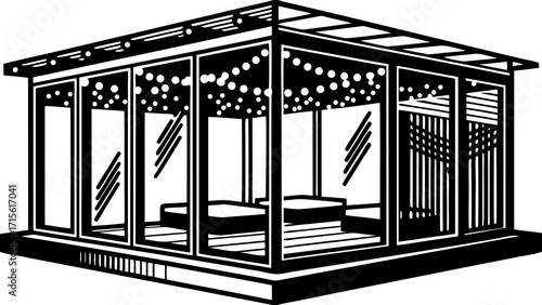 Modern Sukkah design in linocut style 
